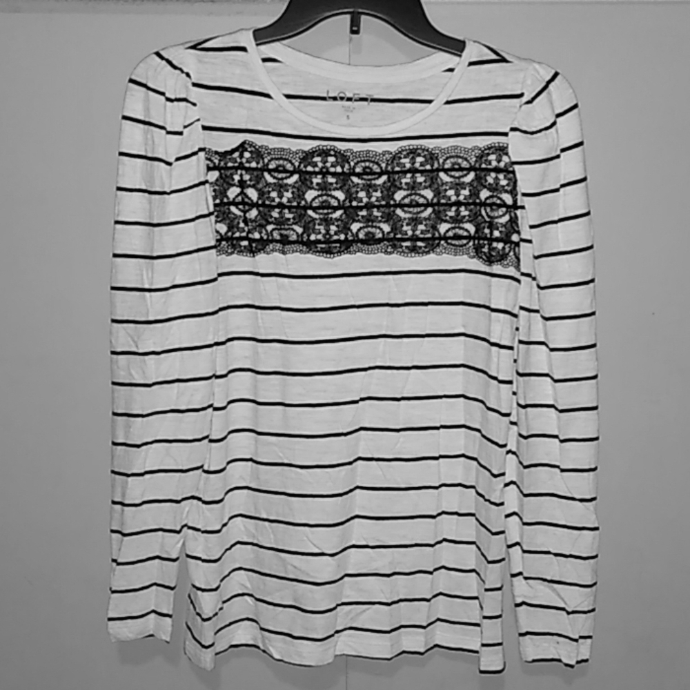 EUC LOFT Long Sleeve Lace Overlay Blouse